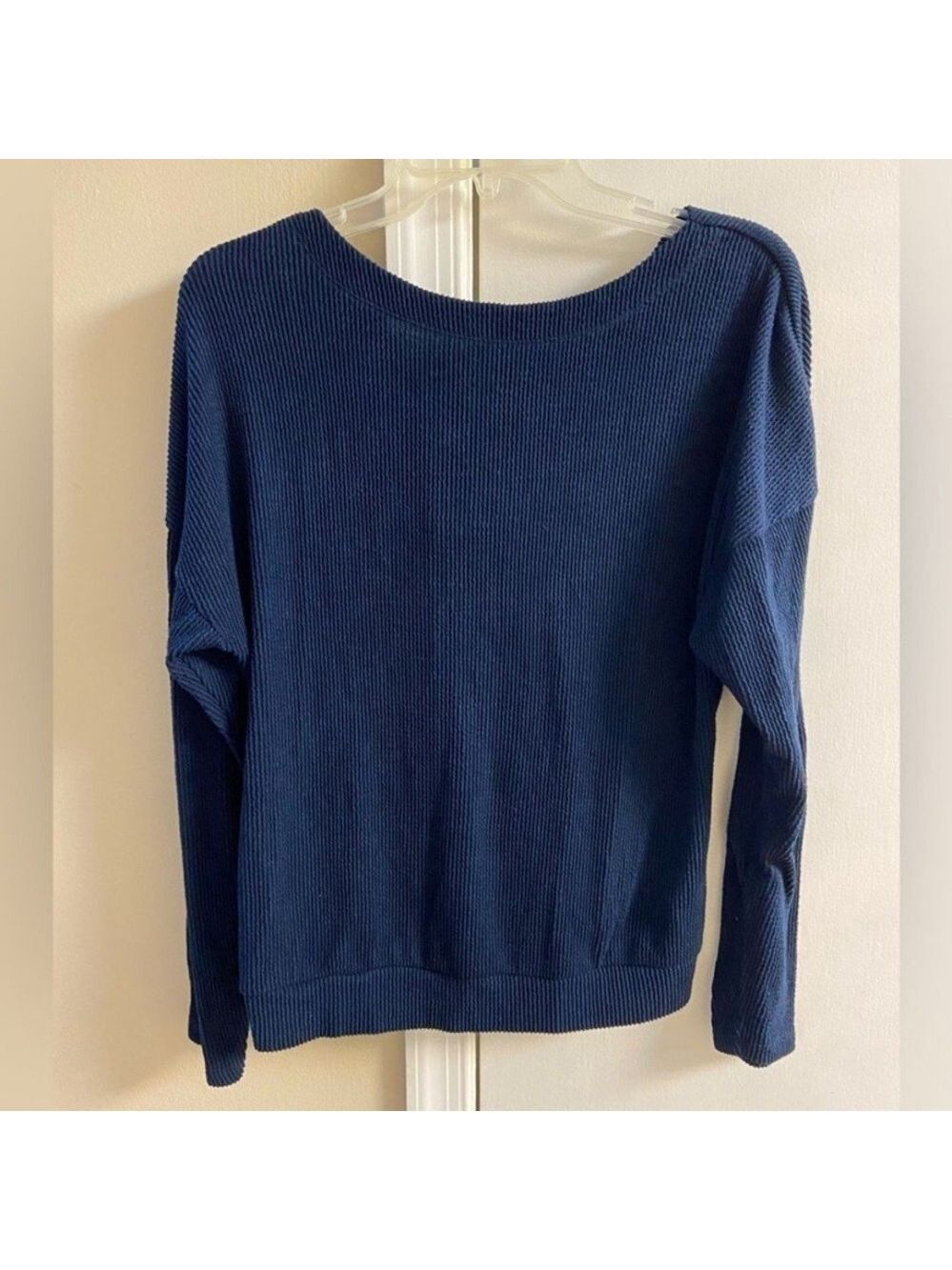 Maeve Deep Blue Women's Crew Neck ribbed knit top Medium